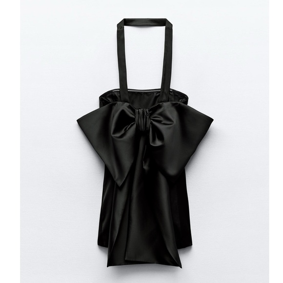 Zara BOW TRIM VOLUMINOUS SATIN EFFECT MINI DRESS - Picture 5 of 13